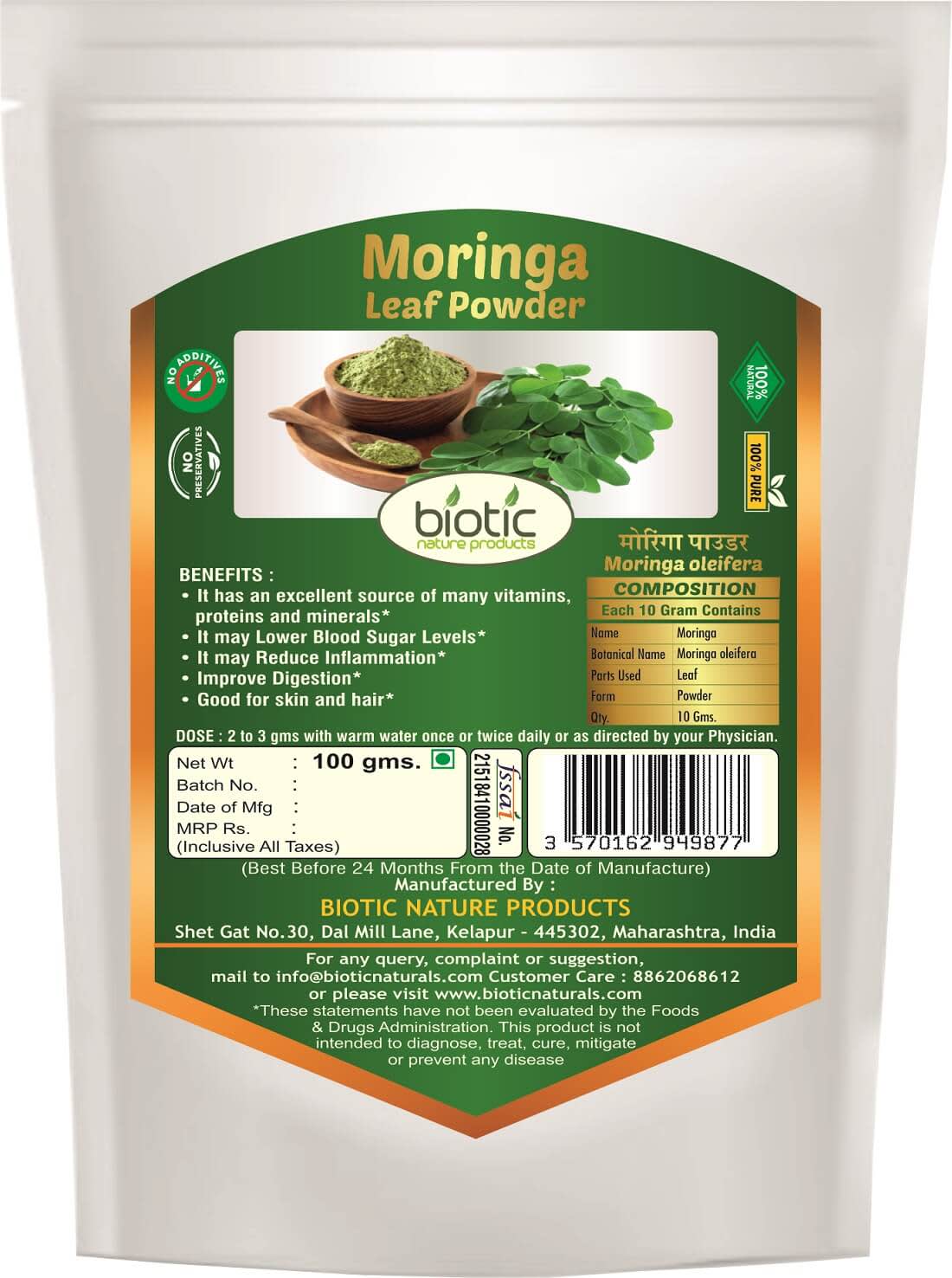 Buy Biotic Moringa Leaf Powder Online Best Price in India | Herbal ...